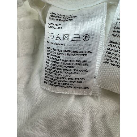 H&M Womens White Linen Blend Tapered Trouser Pants Sz 31 Resort Tropical Beach - Picture 8 of 14